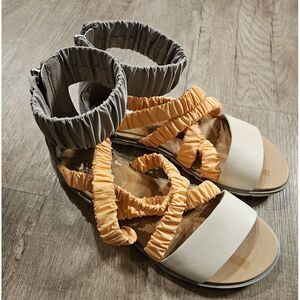 Sorel Ella II Ankle Strap Sandals Women's Size 6.5 Ruched Peach Gray‎